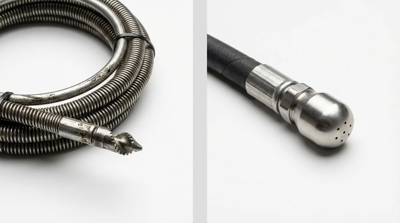 Drain snake cable and hydro jetting nozzle used for drain cleaning in Bridgeton, NJ